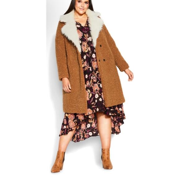 NEW Aveology City Chic Tan Faux Fur Teddy Jacket Size 24 (Retal $200) - Picture 2 of 6